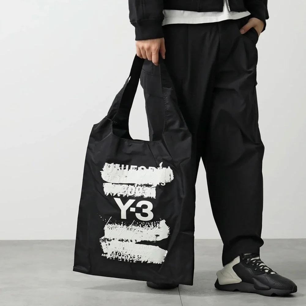 Y-3 Black Tote Messenger Bag with White Logo Brushstroke
